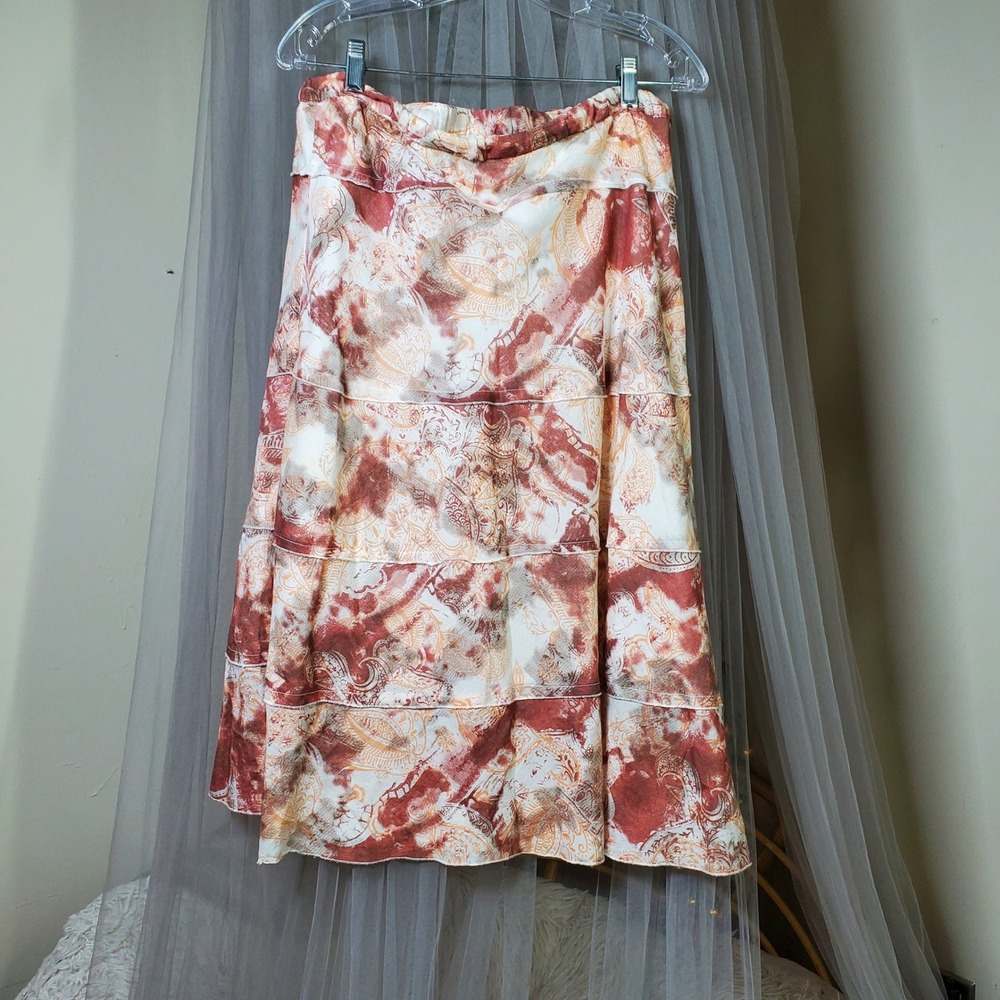 Earthy Romantic Organic Cotton Festival Midi Skirt Watercolor Paisley Size M